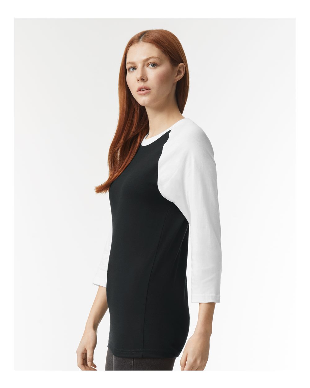 CVC Three-Quarter Sleeve Tee - OnModelSide - B08627503 - Black/ White