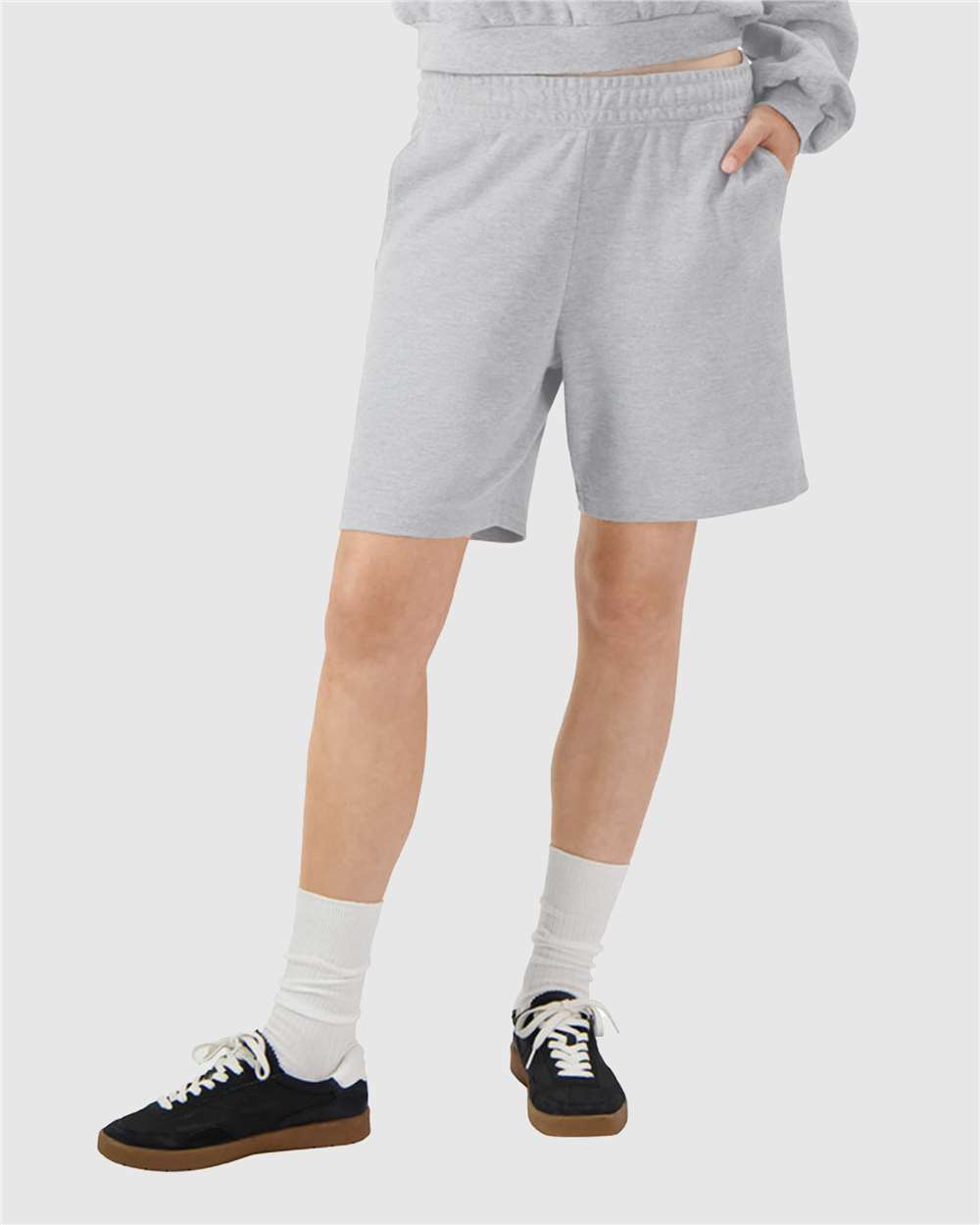 Unisex Pique Gym Shorts - OnModelFront - B03127583 - Heather Grey