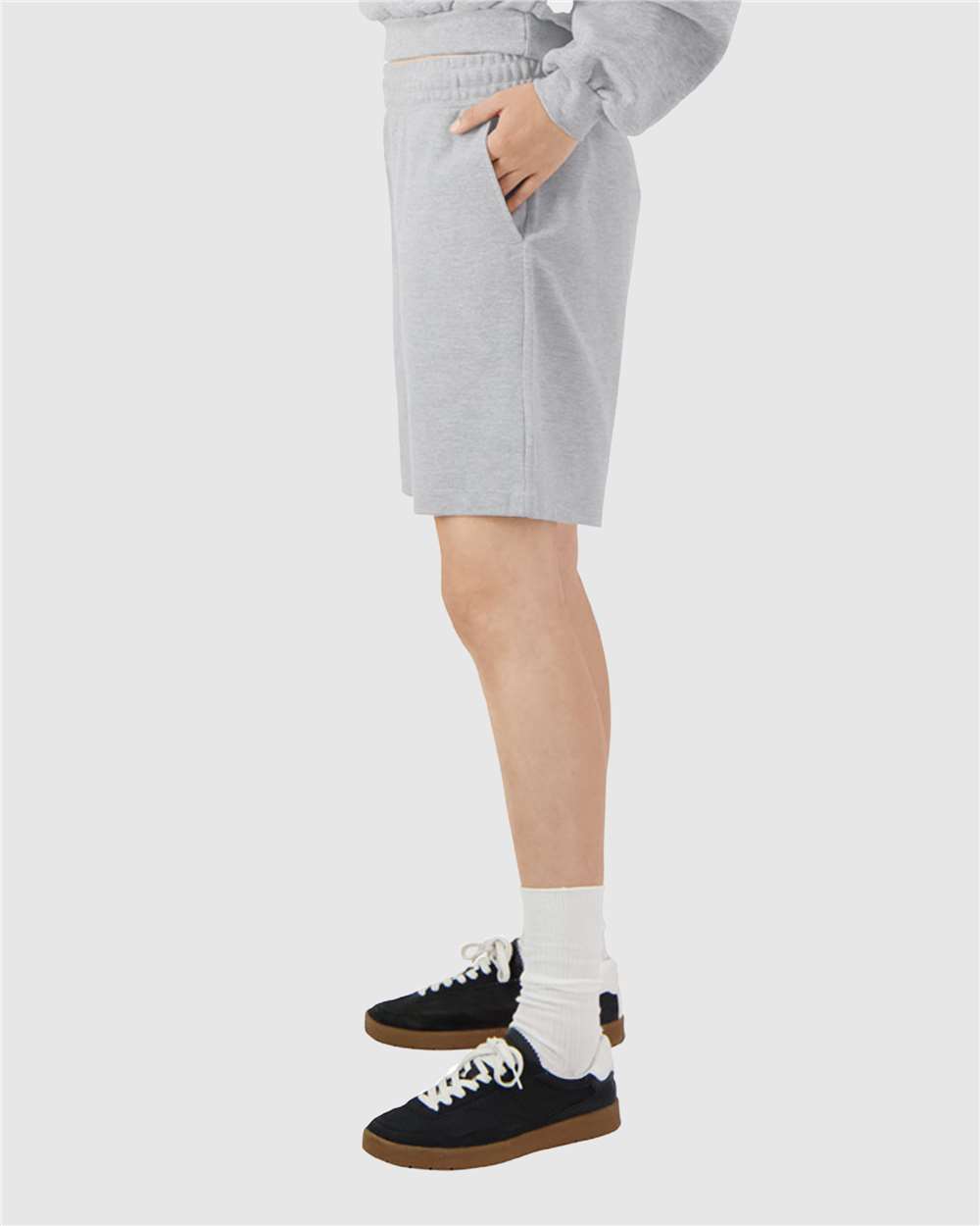 Unisex Pique Gym Shorts - OnModelSide - B03127583 - Heather Grey