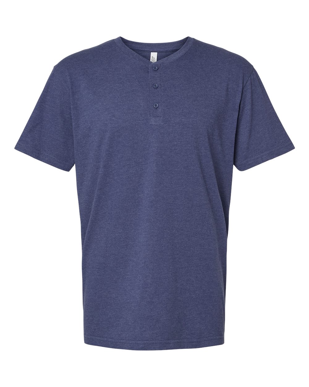 Unisex CVC Henley Tee - Front - B03227653 - Heather Indigo