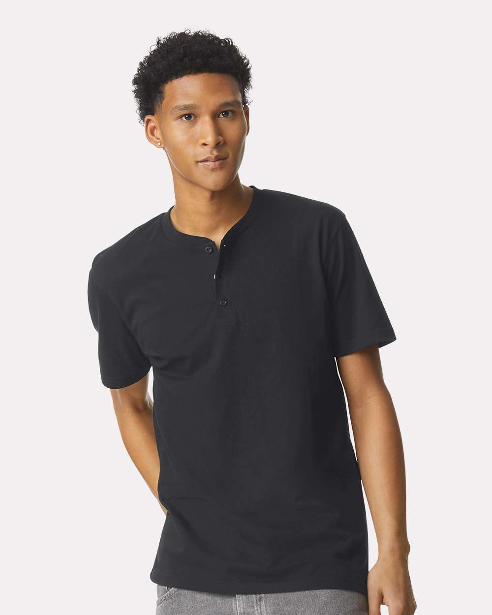 Unisex CVC Henley Tee - OnModelFront - B03227503 - Black