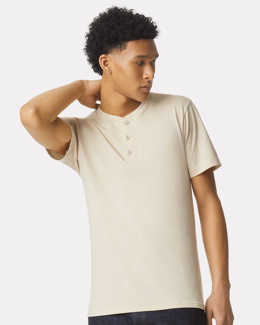Unisex CVC Henley Tee - styleImage