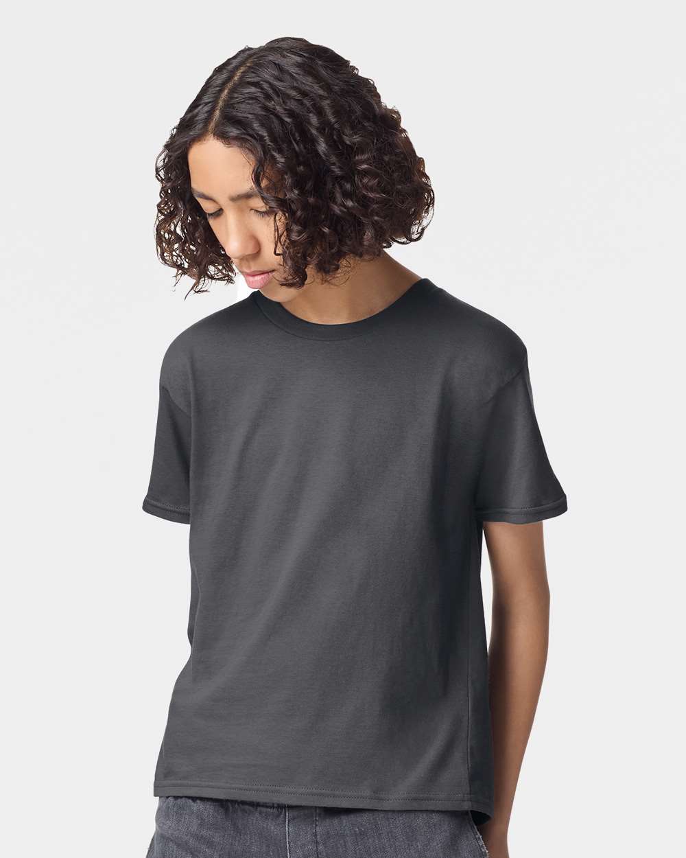 Youth Fine Jersey Tee - OnModelFront - B03727092 - Asphalt