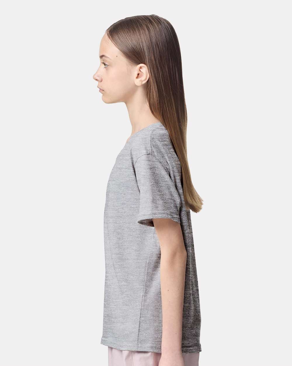 Youth Fine Jersey Tee - OnModelSide - B03727582 - Heather Grey