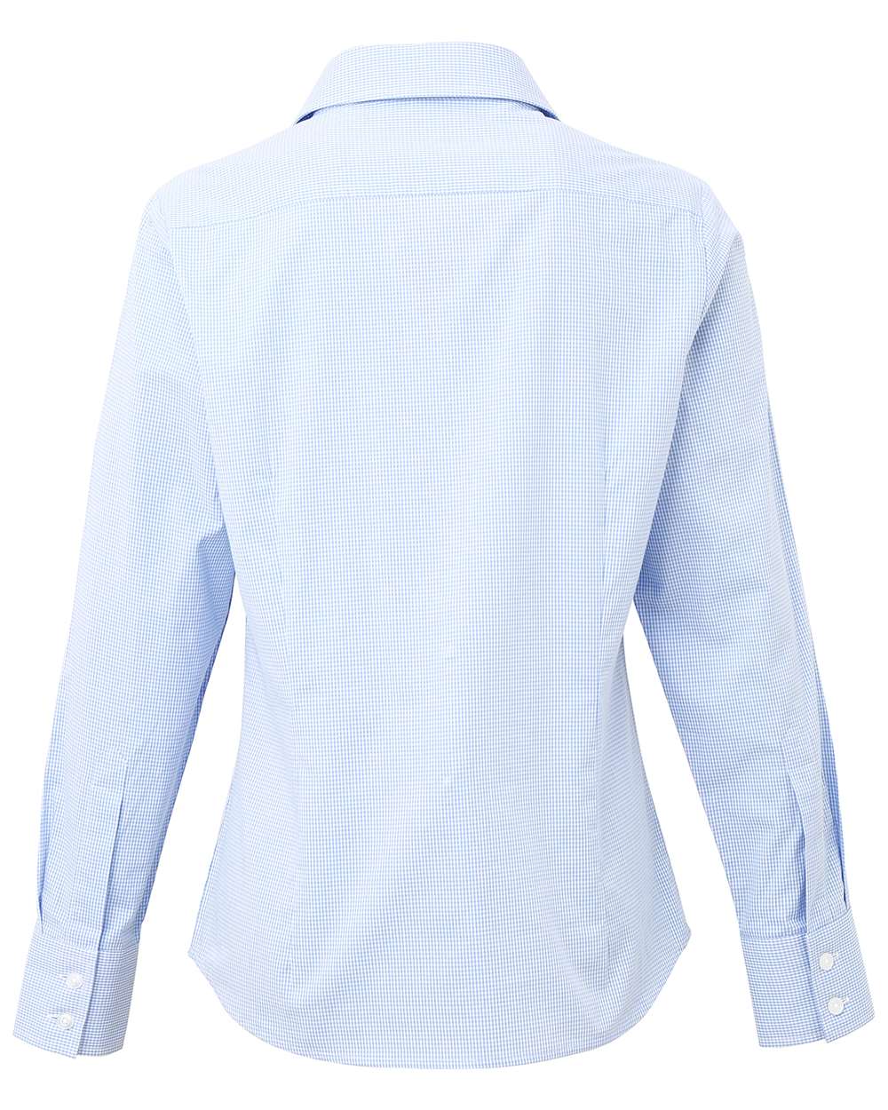 Women's Microcheck Gingham Cotton Shirt - Back - B400A1252 - Light Blue/ White
