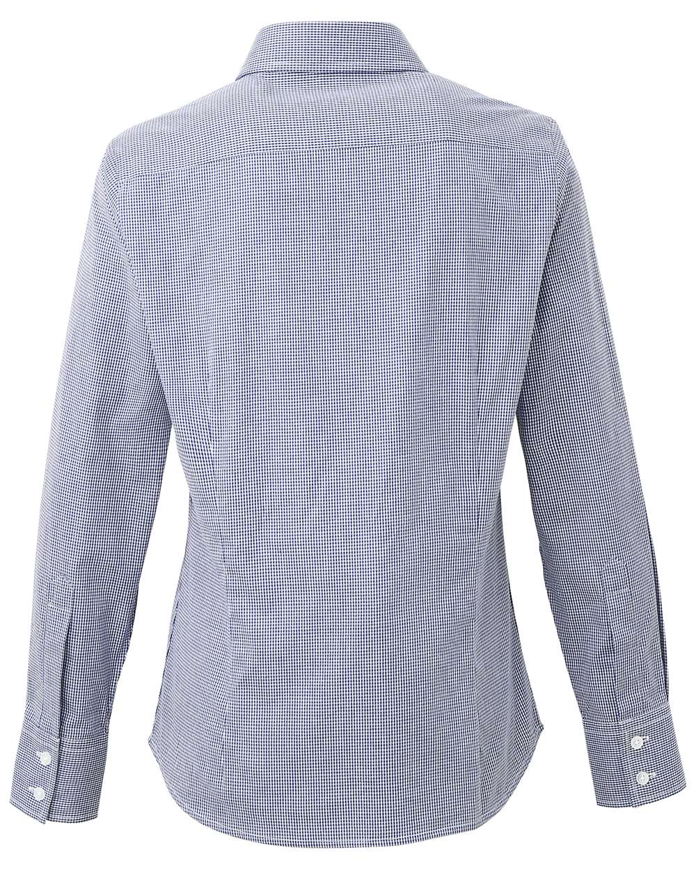 Women's Microcheck Gingham Cotton Shirt - Back - B400A1652 - Navy/ White