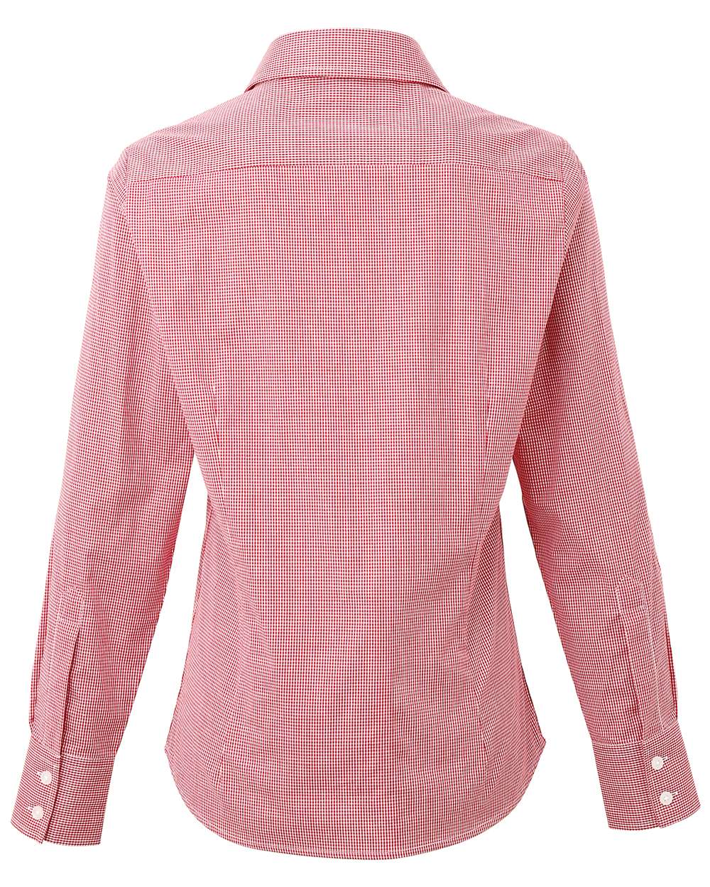 Women's Microcheck Gingham Cotton Shirt - Back - B400A1702 - Red/ White