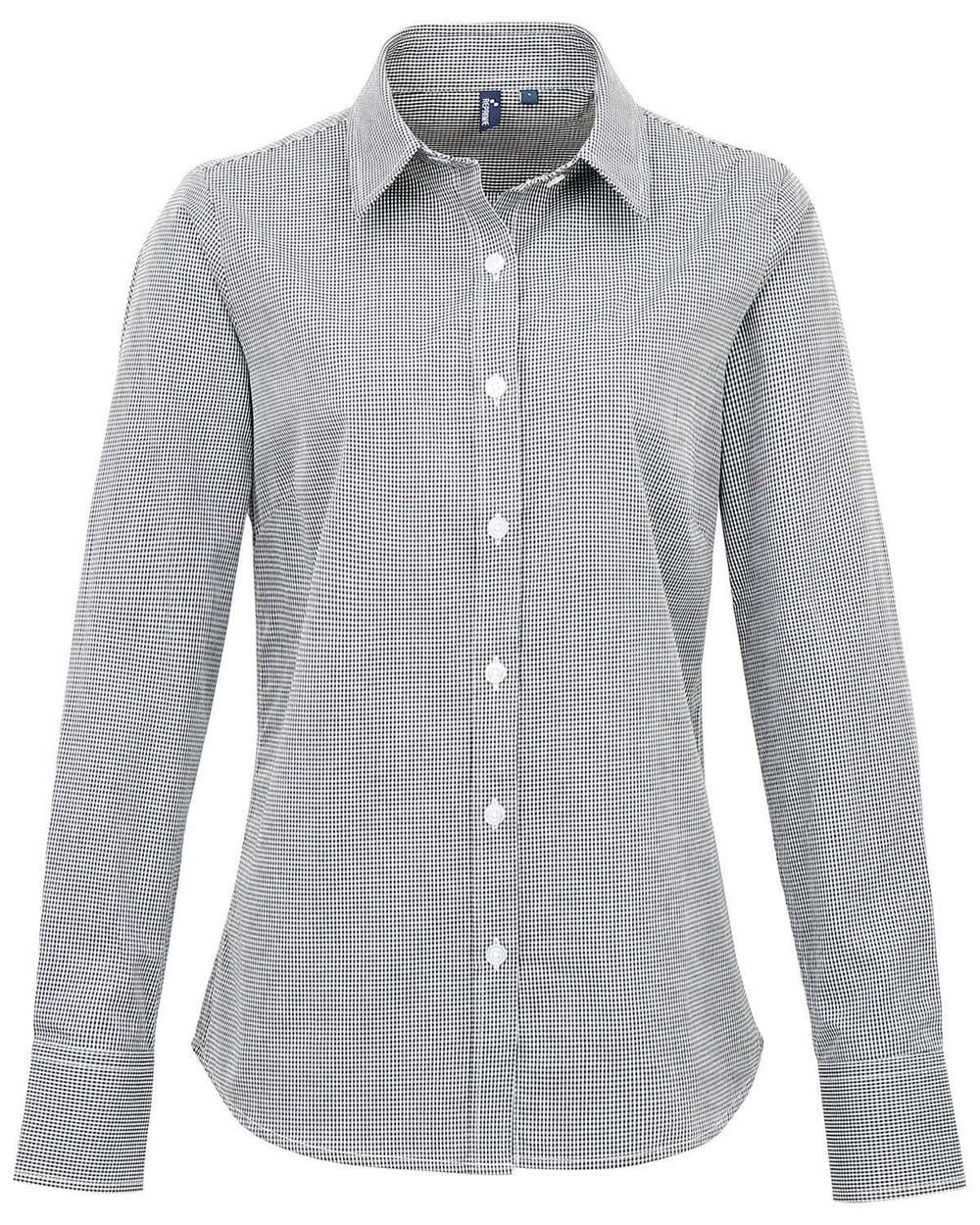 Women's Microcheck Gingham Cotton Shirt - Front - B400A1502 - Black/ White
