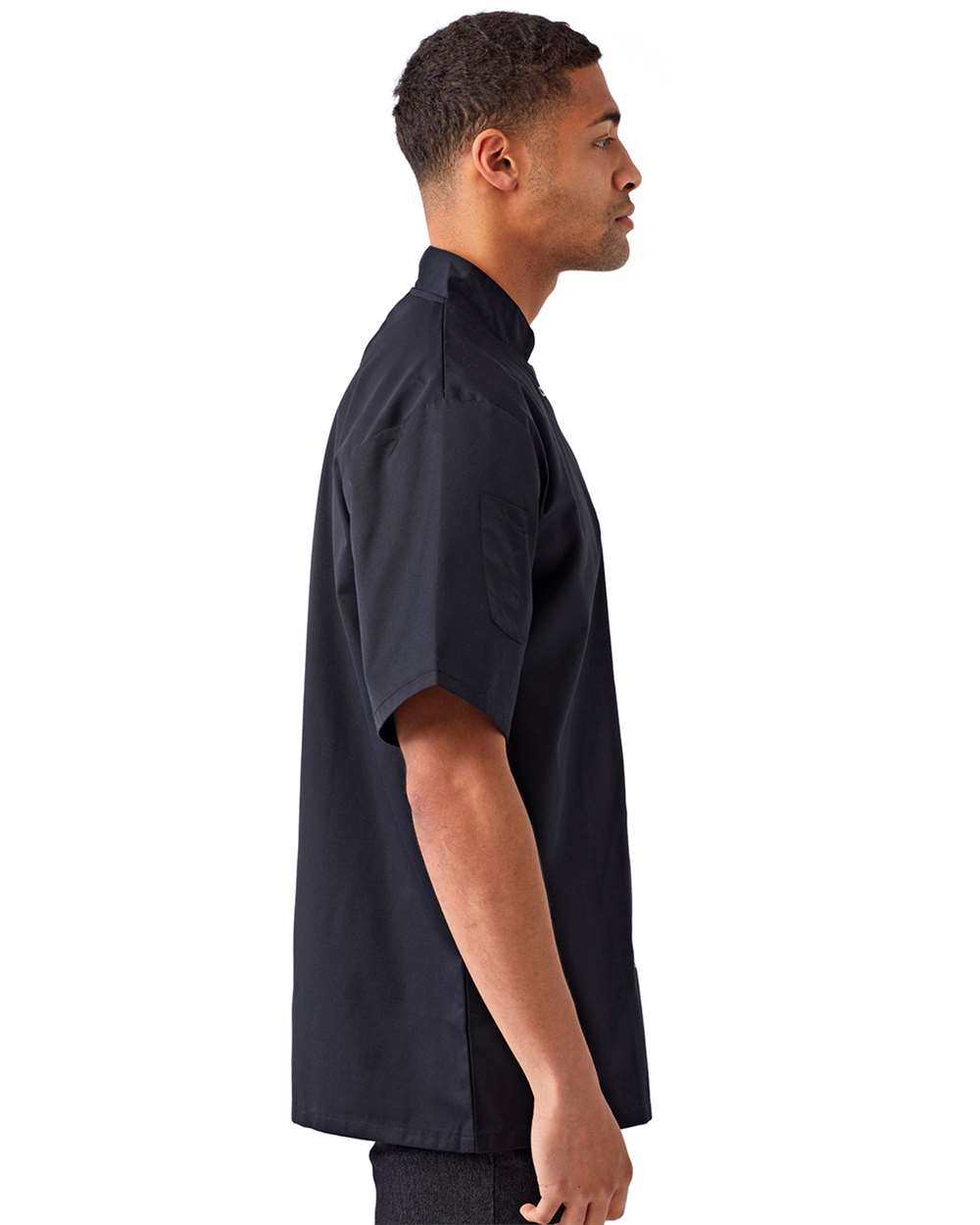 Unisex Ten Studded Front Short Sleeve Chef Coat - OnModelSide - B410A1502 - Black
