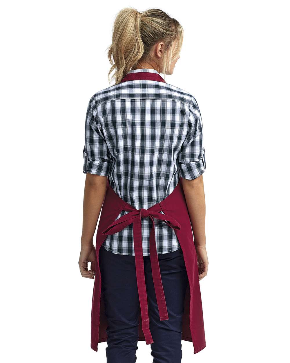 Calibre Heavy Canvas Apron with Pocket - OnModelBack - B391A1530 - Burgundy