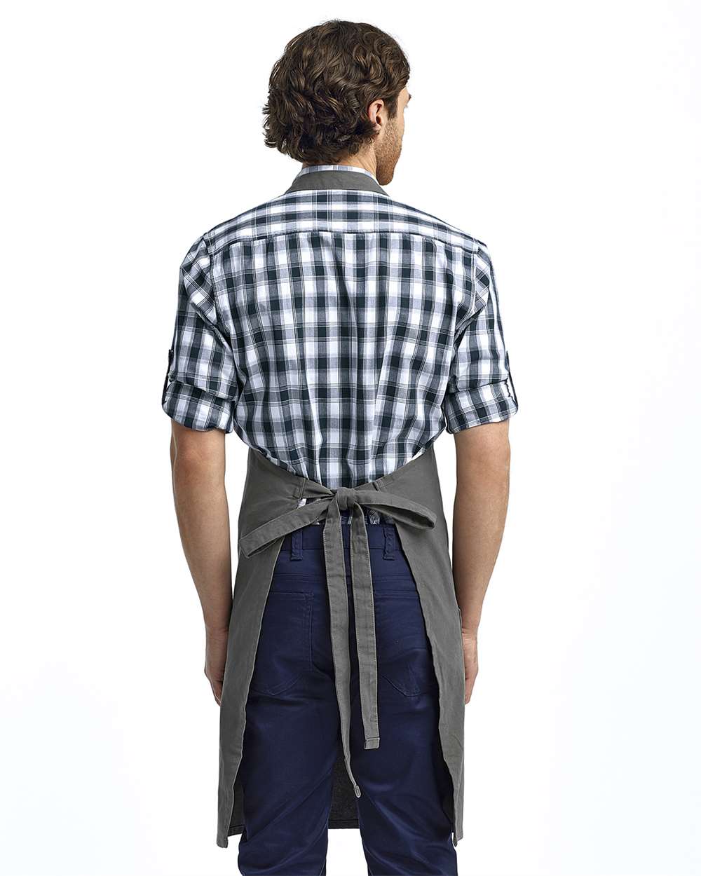 Calibre Heavy Canvas Apron with Pocket - OnModelBack - B391A1590 - Dark Grey