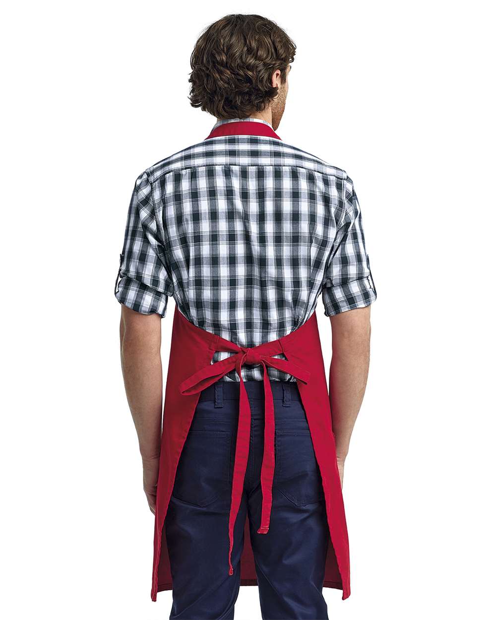 Calibre Heavy Canvas Apron with Pocket - OnModelBack - B391A1700 - Red