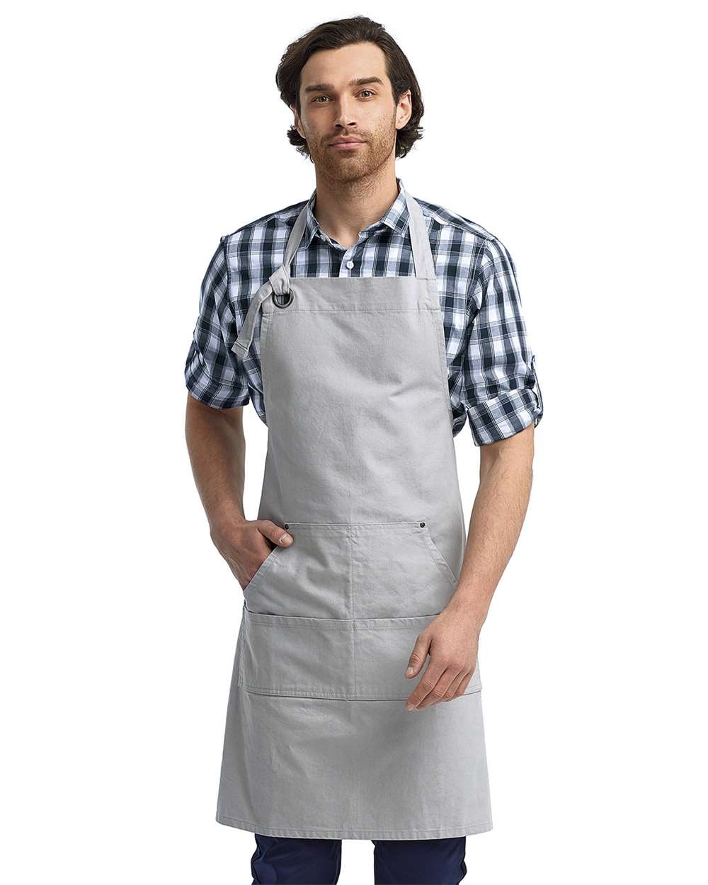 Calibre Heavy Canvas Apron with Pocket - OnModelFront - B391A1020 - Silver