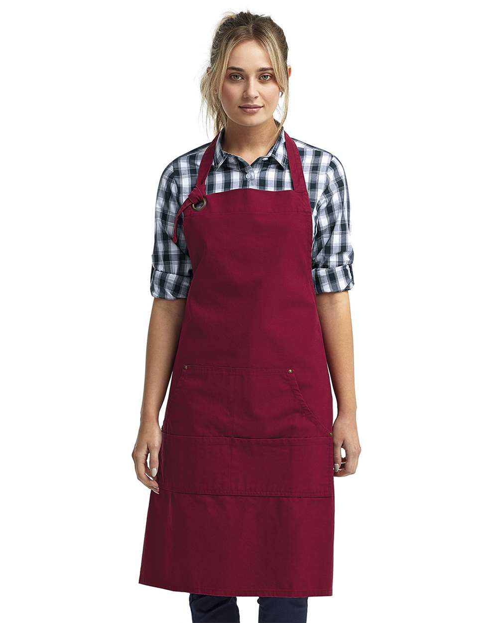 Calibre Heavy Canvas Apron with Pocket - OnModelFront - B391A1530 - Burgundy