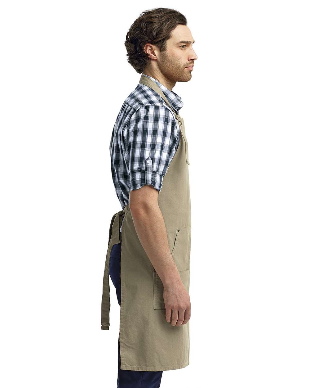Calibre Heavy Canvas Apron with Pocket - OnModelSide - B391A1240 - Khaki