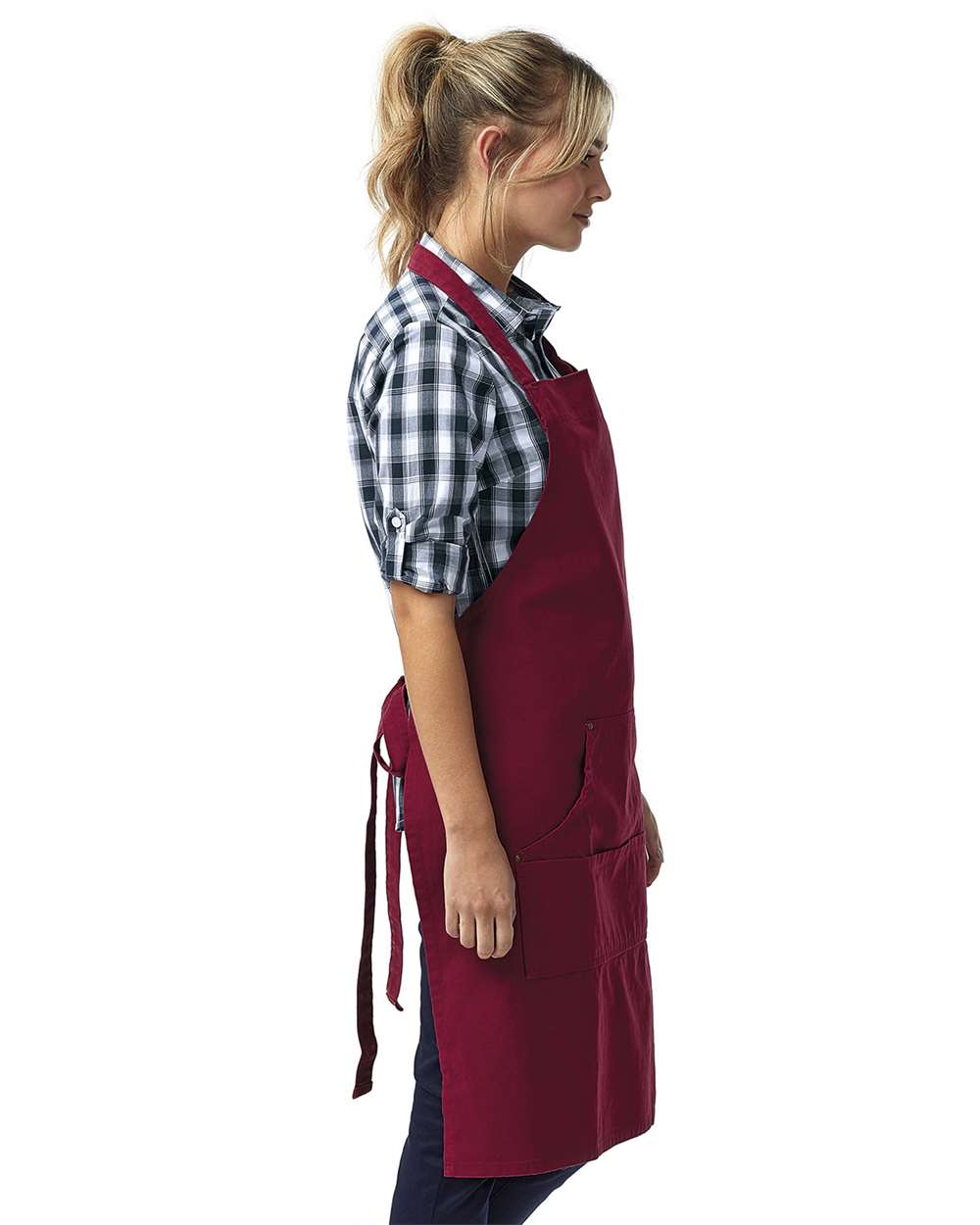 Calibre Heavy Canvas Apron with Pocket - OnModelSide - B391A1530 - Burgundy