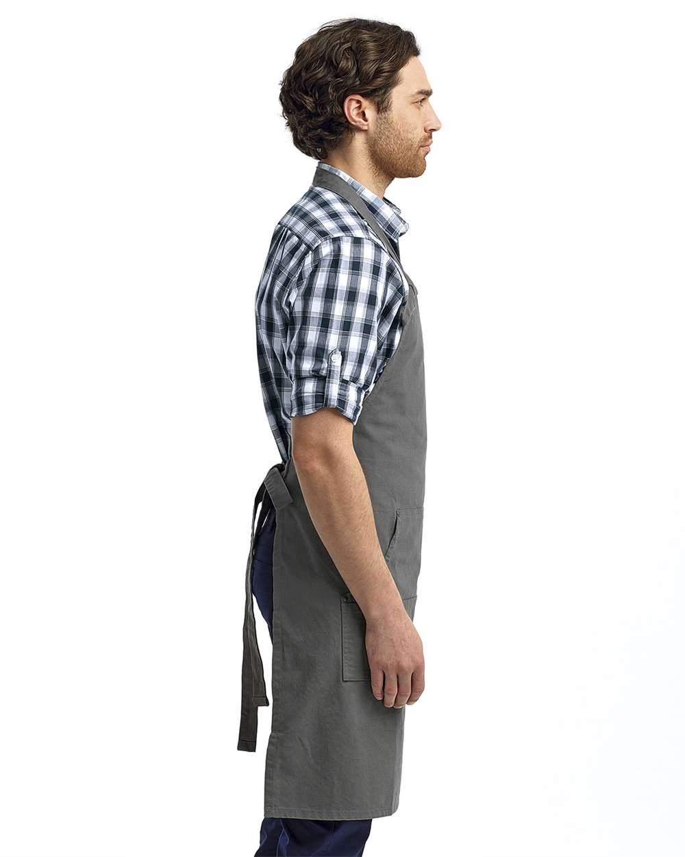 Calibre Heavy Canvas Apron with Pocket - OnModelSide - B391A1590 - Dark Grey