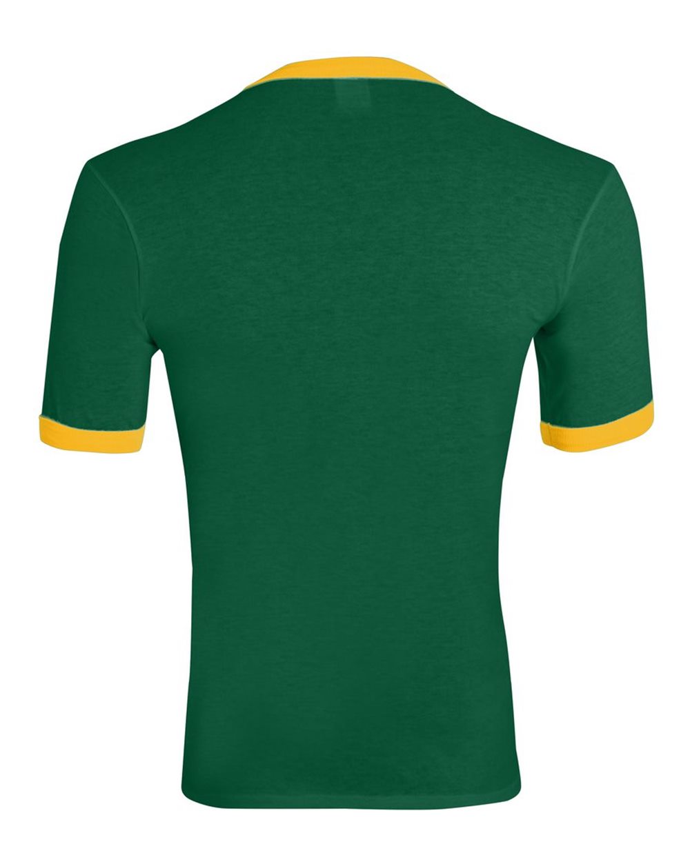 Unisex 50/50 Ringer T-Shirt - Back - B01334193 - Dark Green/ Gold