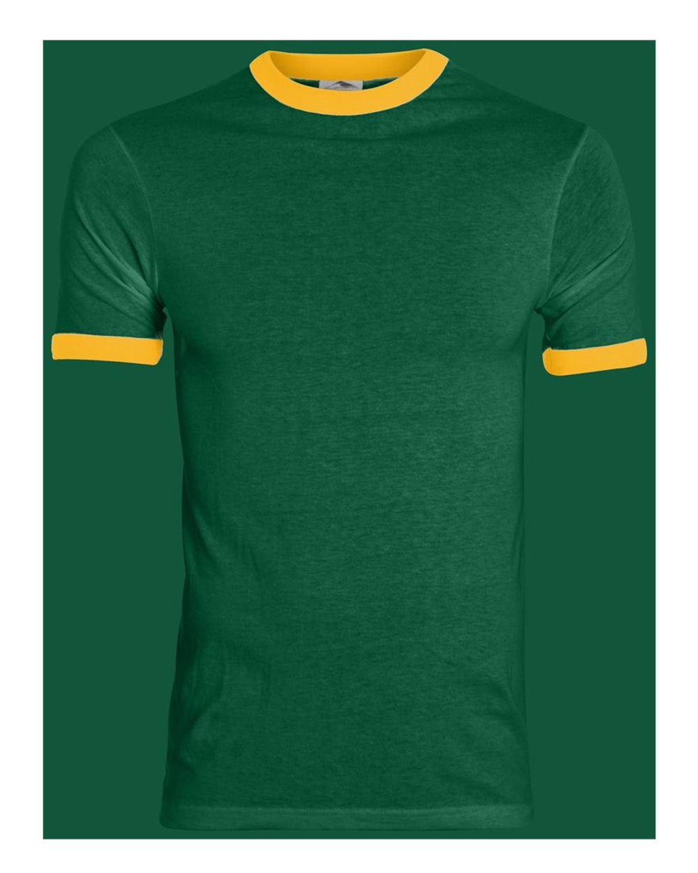 Unisex 50/50 Ringer T-Shirt - Front - B01334193 - Dark Green/ Gold