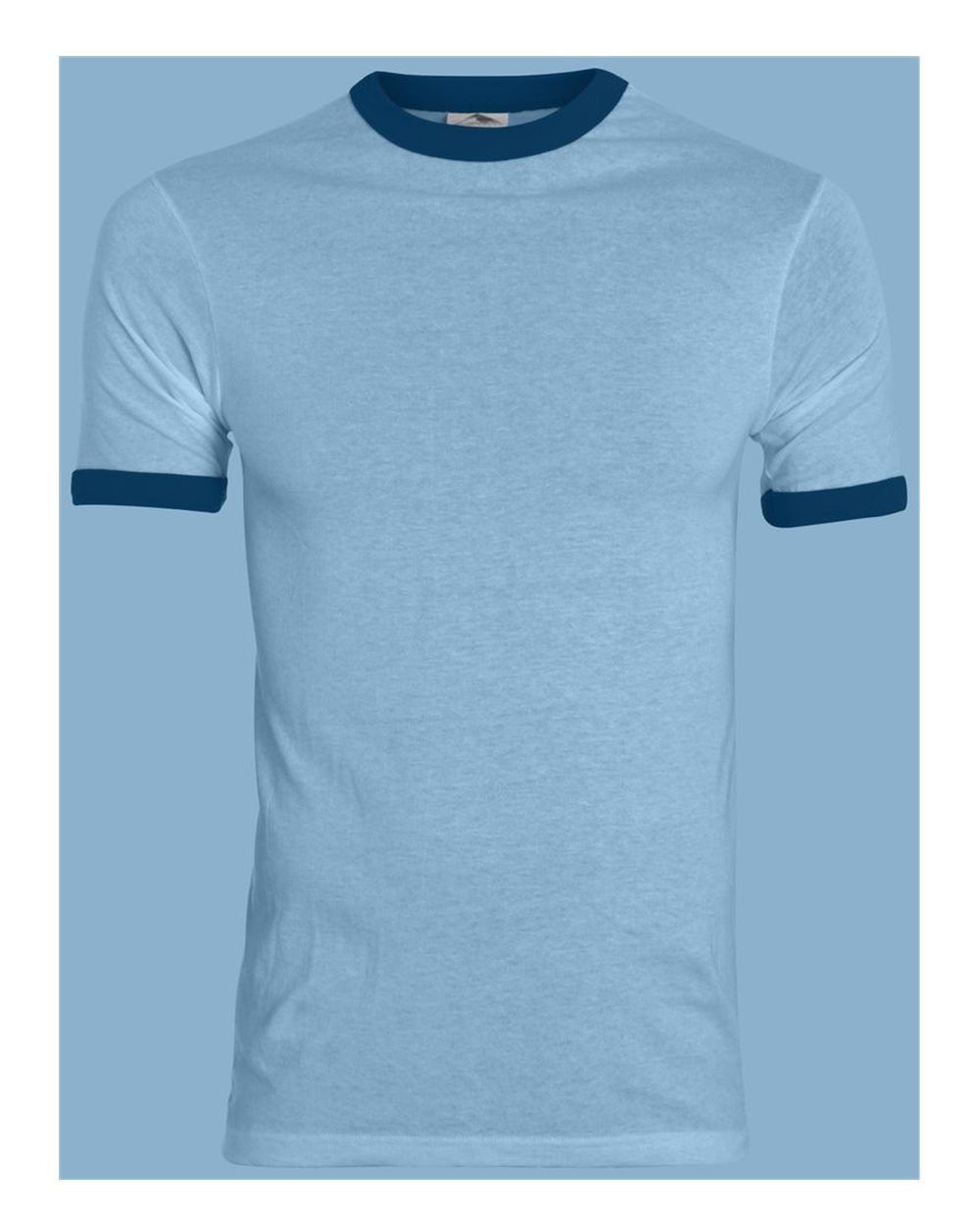 Unisex 50/50 Ringer T-Shirt - Front - B01334253 - Light Blue/ Navy
