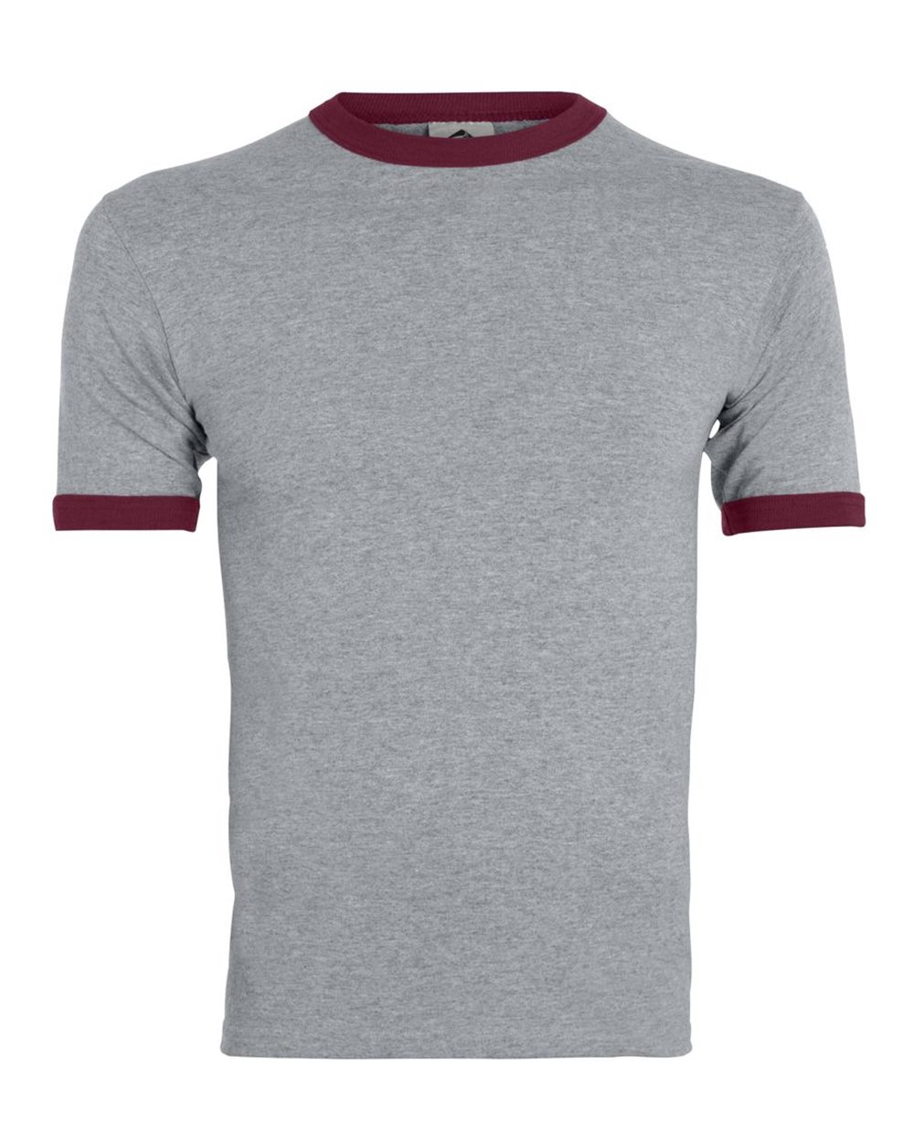 Unisex 50/50 Ringer T-Shirt - Front - B01334543 - Athletic Heather/ Maroon