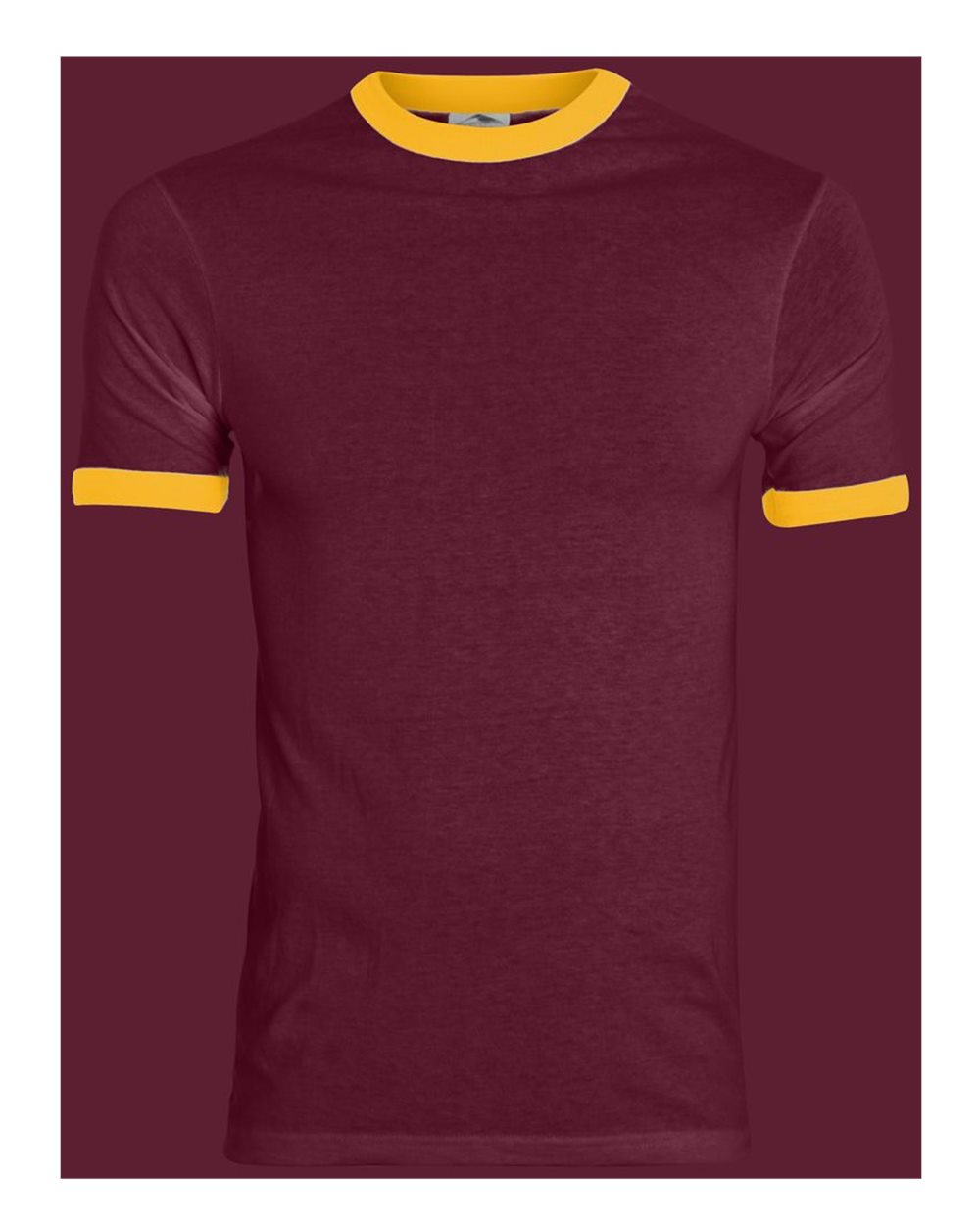 Unisex 50/50 Ringer T-Shirt - Front - B01334563 - Maroon/ Gold