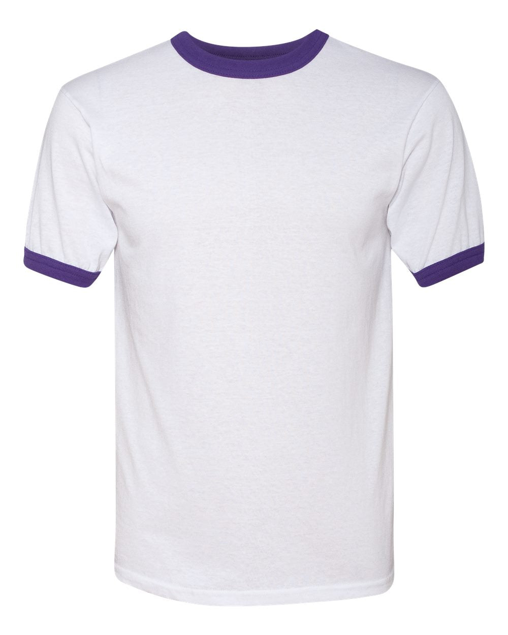Unisex 50/50 Ringer T-Shirt - Front - B01334673 - White/ Purple