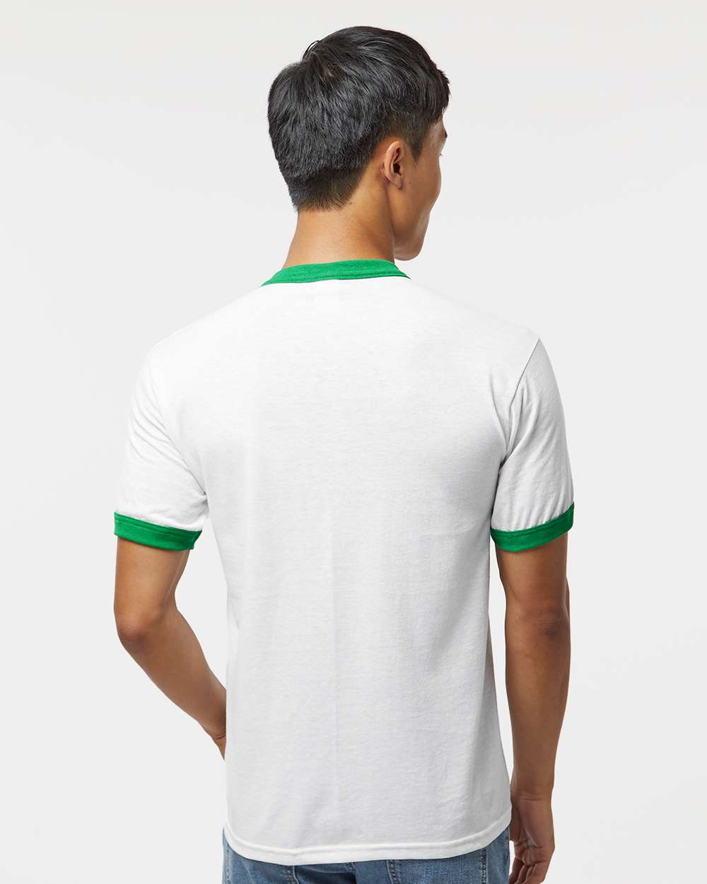 Unisex 50/50 Ringer T-Shirt - OnModelBack - B01334603 - White/ Kelly