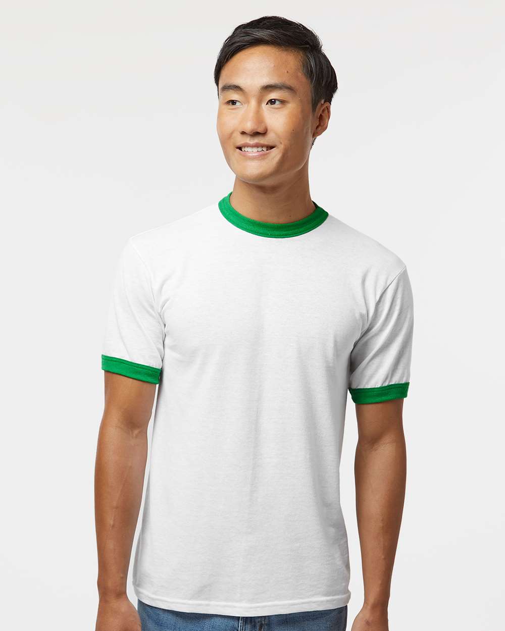 Unisex 50/50 Ringer T-Shirt - OnModelFront - B01334603 - White/ Kelly