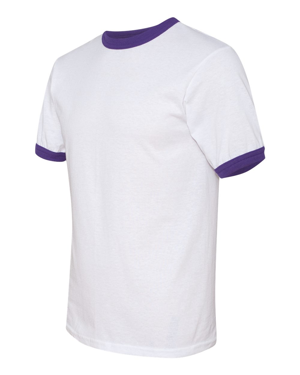 Unisex 50/50 Ringer T-Shirt - Side - B01334673 - White/ Purple