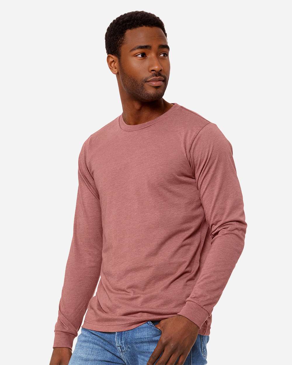 Heather CVC Long Sleeve Tee - OnModelSide - B02906272 - Heather Mauve