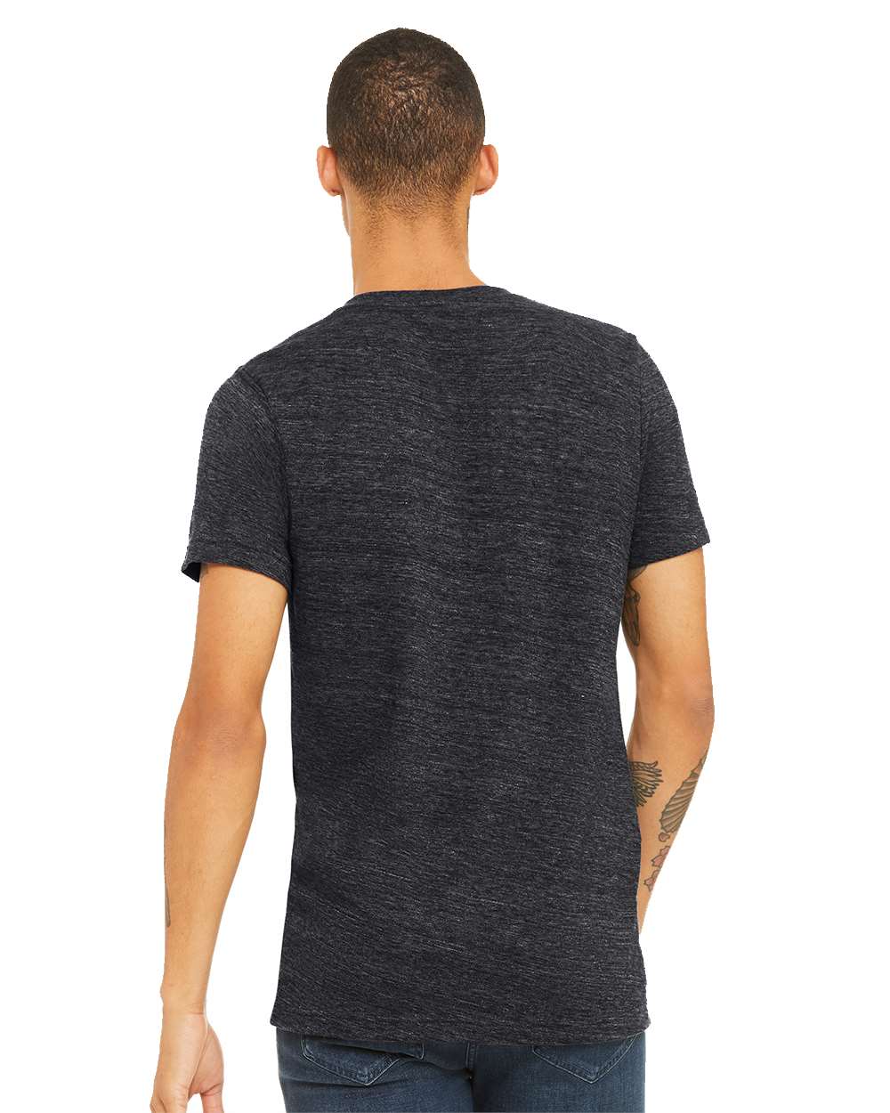 Unisex Textured Jersey V-Neck Tee - OnModelBack - B03406112 - Charcoal Black Slub
