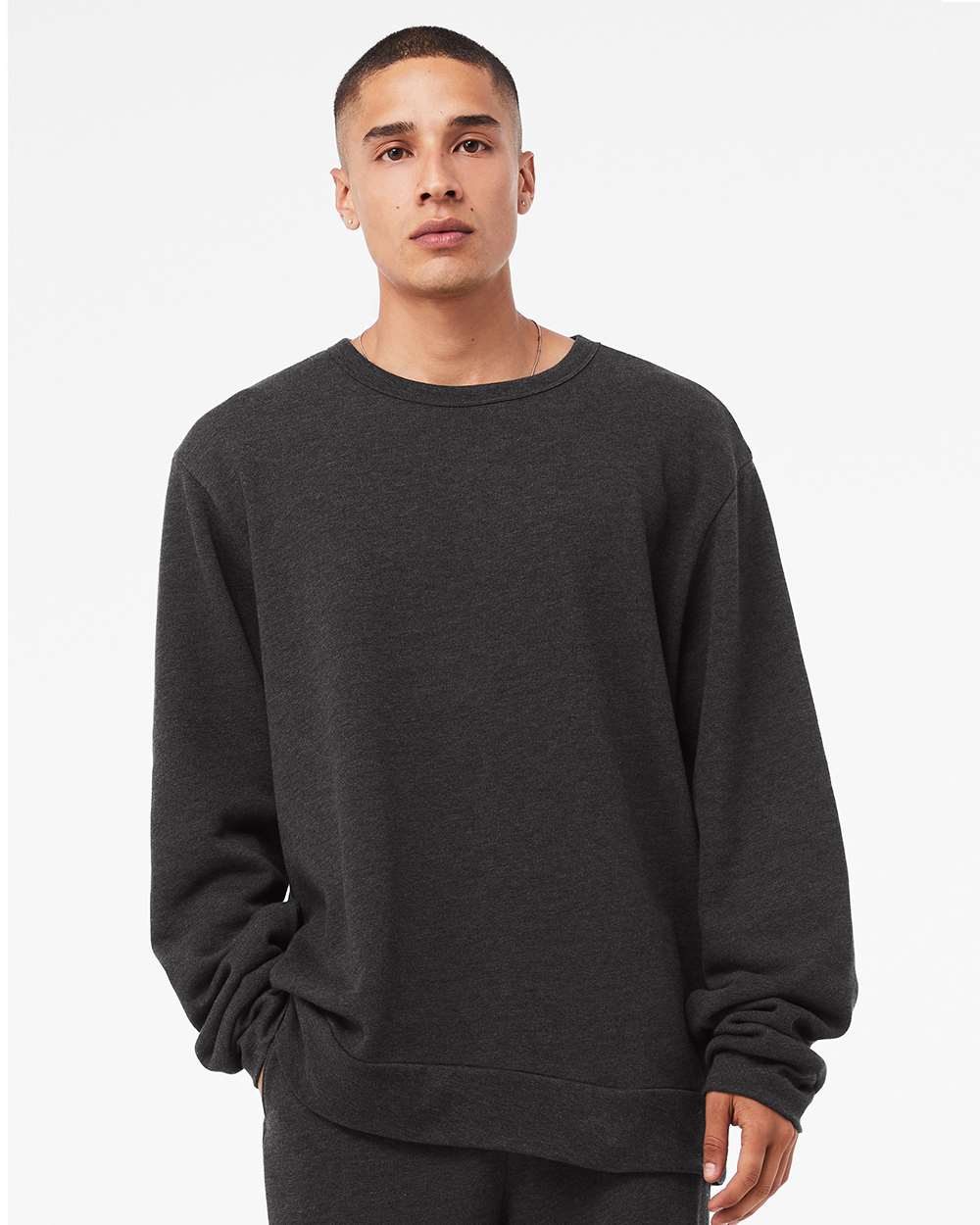 Unisex Sponge Fleece Classic Crewneck Sweatshirt - OnModelFront - B08006092 - Dark Grey Heather