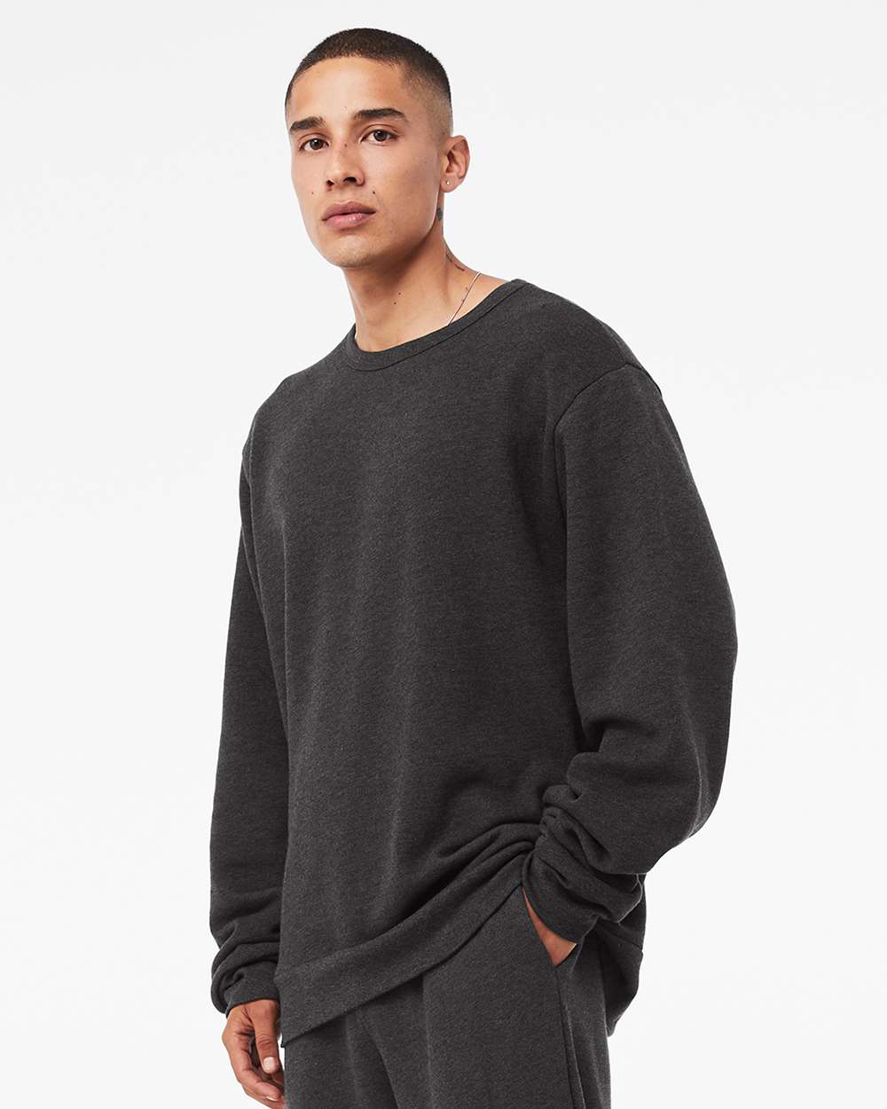 Unisex Sponge Fleece Classic Crewneck Sweatshirt - OnModelSide - B08006092 - Dark Grey Heather
