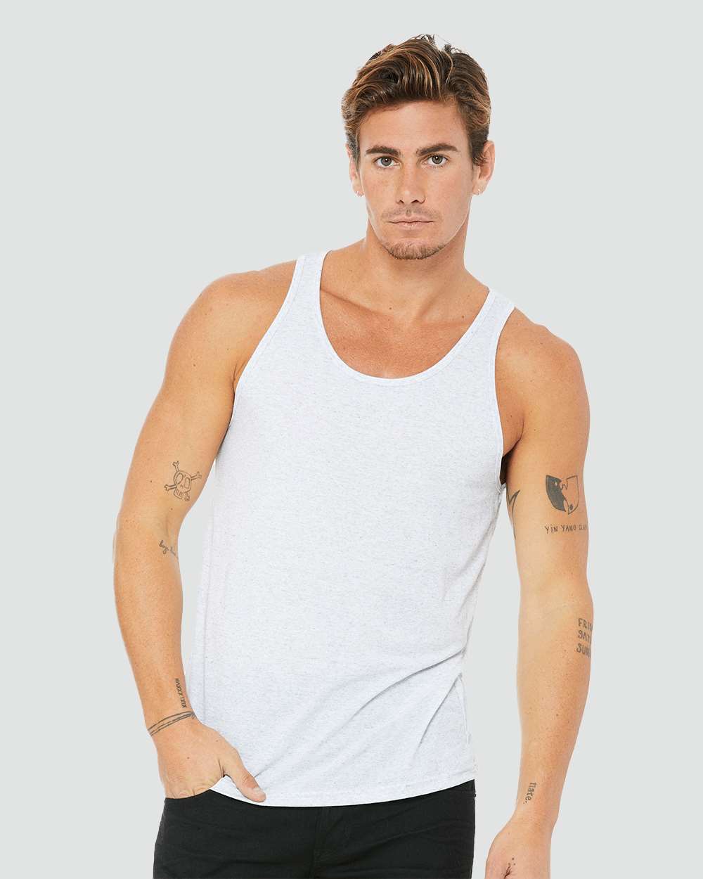 Unisex Triblend Tank - OnModelFront - B04206002 - White Fleck Triblend