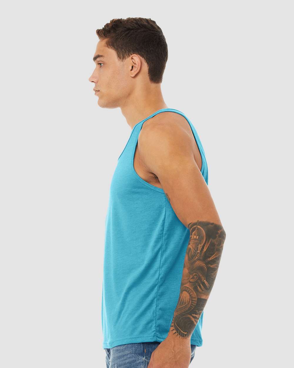 Unisex Triblend Tank - OnModelSide - B04206052 - Aqua Triblend