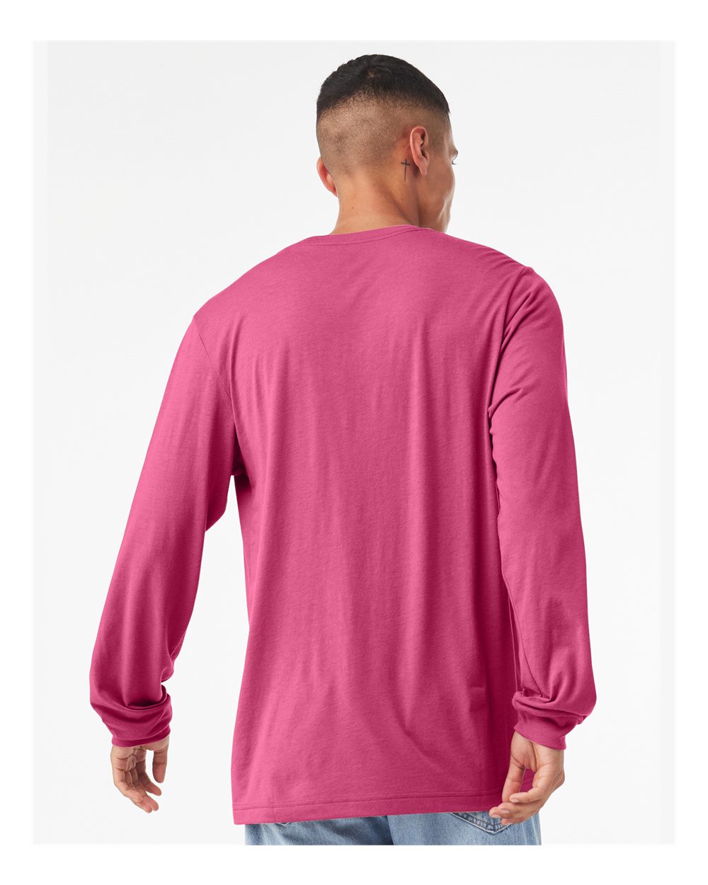 Unisex Jersey Long Sleeve Tee - OnModelBack - B05606112 - Berry