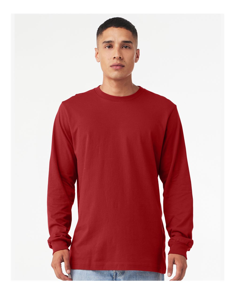 Unisex Jersey Long Sleeve Tee - OnModelFront - B05606042 - Canvas Red