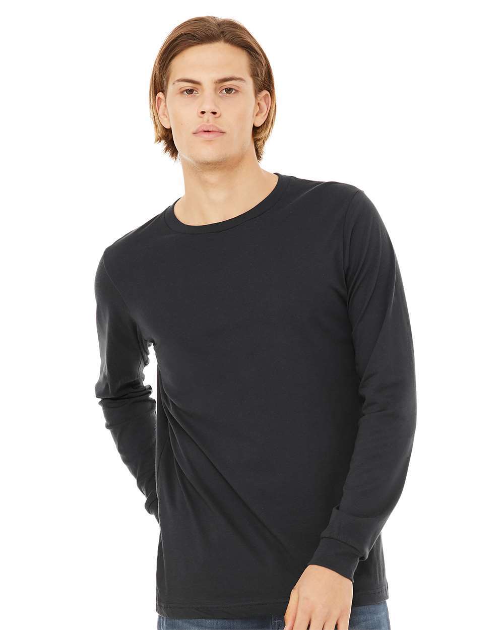 Unisex Jersey Long Sleeve Tee - OnModelFront - B05606082 - Dark Grey