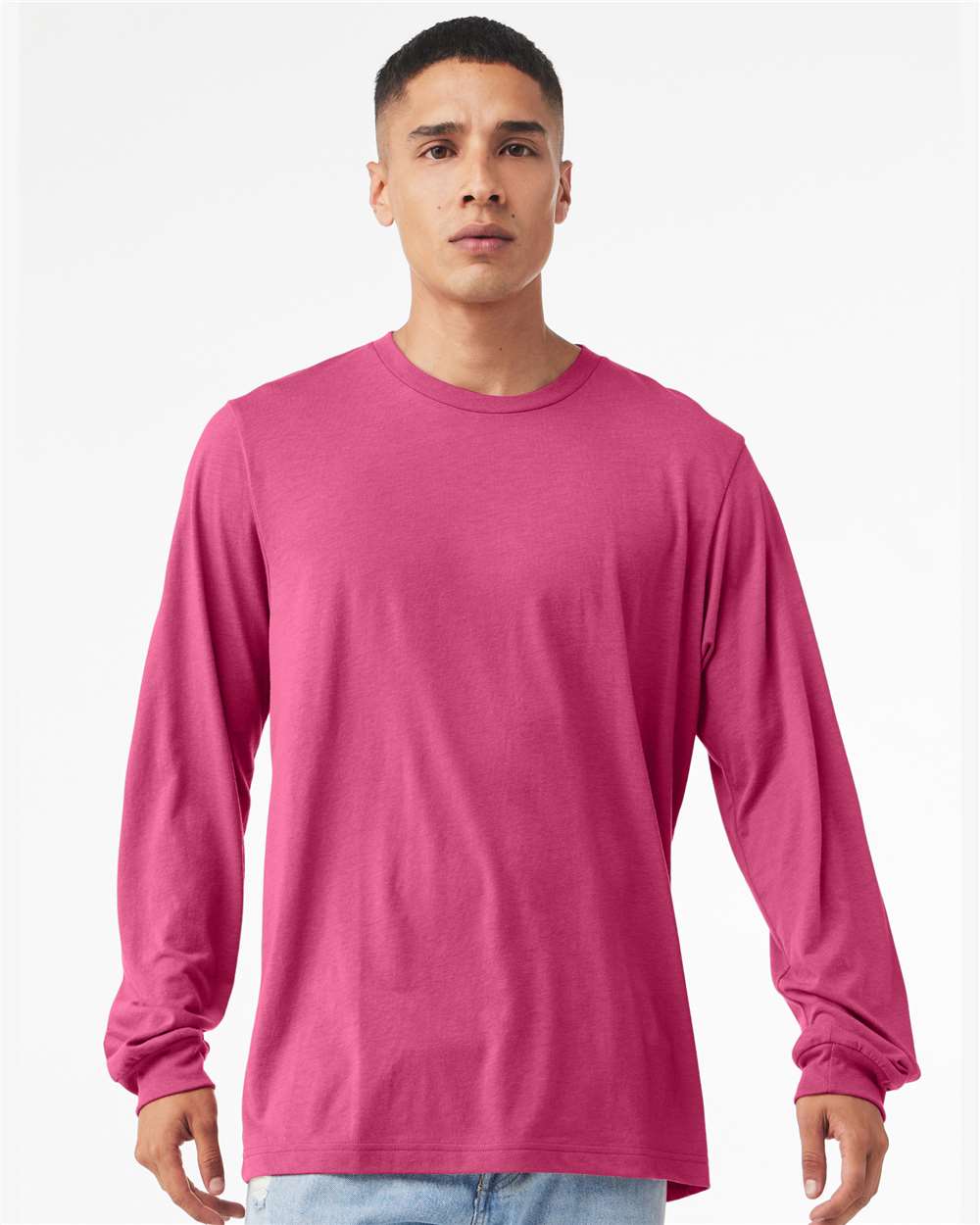 Unisex Jersey Long Sleeve Tee - OnModelFront - B05606112 - Berry