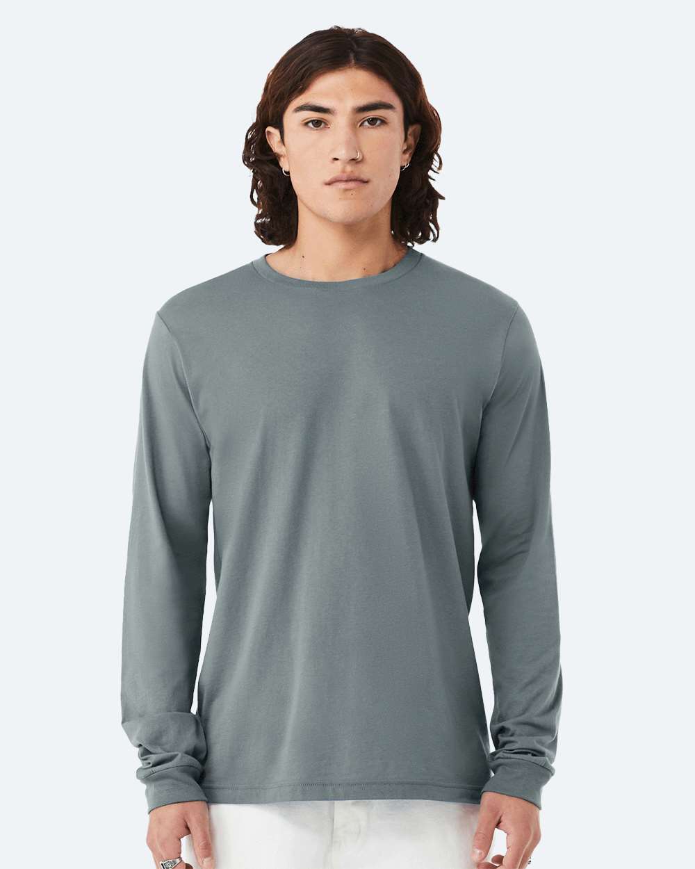 Unisex Jersey Long Sleeve Tee - OnModelFront - B05606272 - Blue Storm