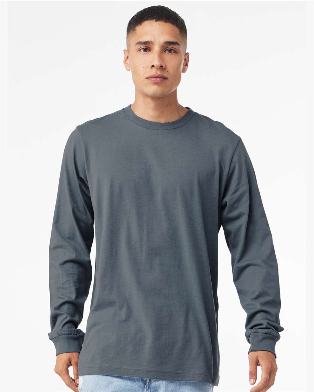 Unisex Jersey Long Sleeve Tee - OnModelFront - B05606432 - Steel Blue