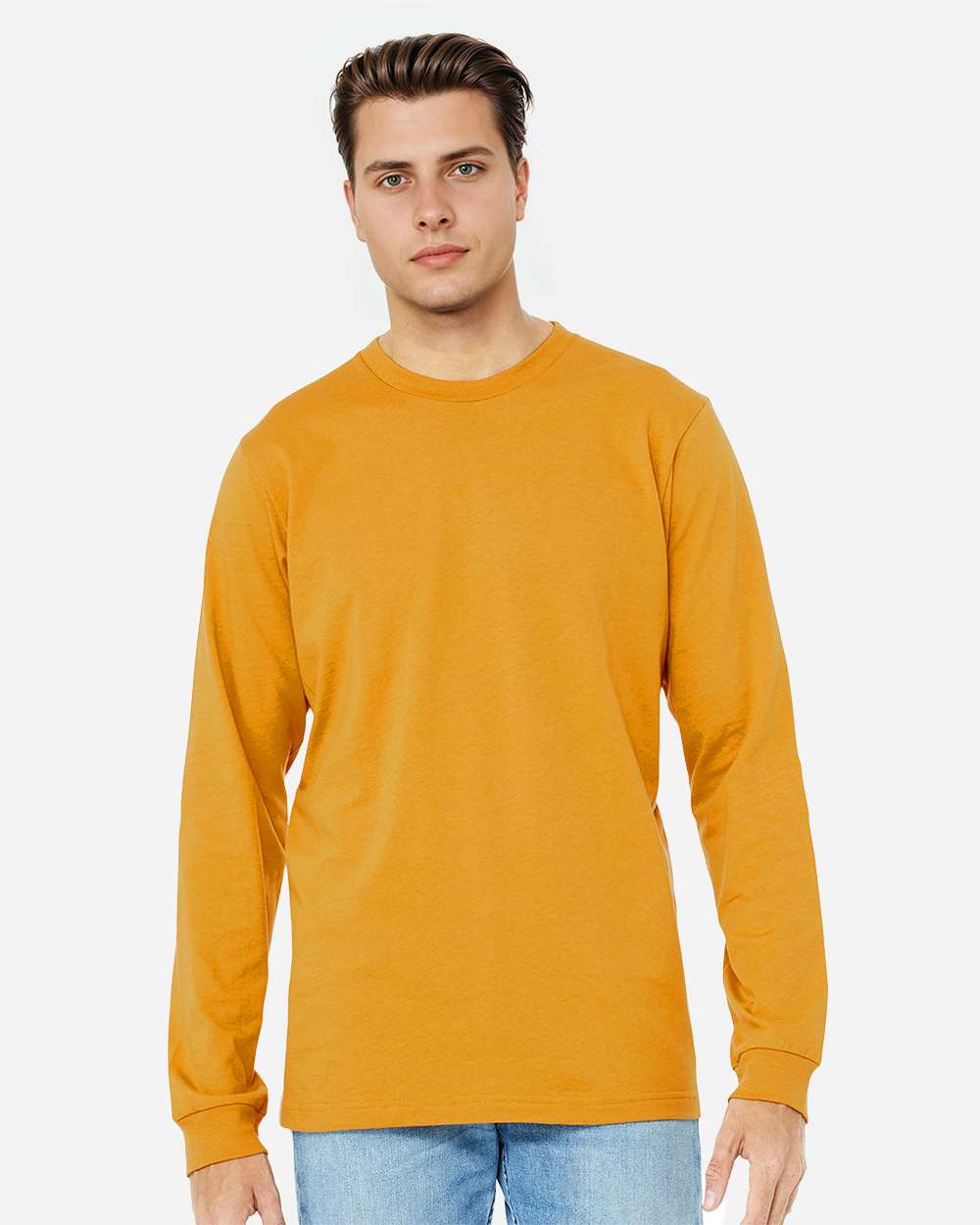 Unisex Jersey Long Sleeve Tee - OnModelFront - B05606462 - Mustard