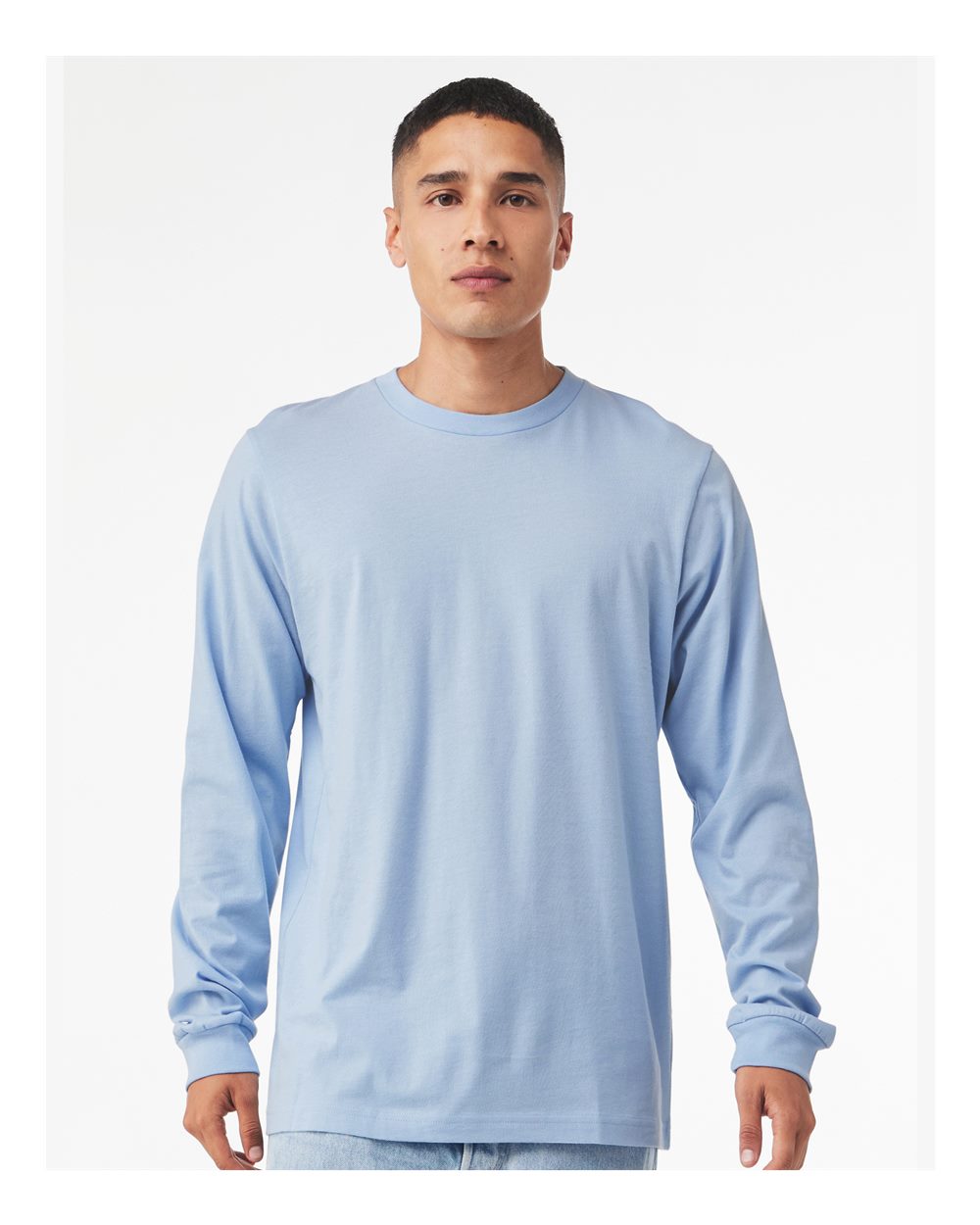 Unisex Jersey Long Sleeve Tee - OnModelFront - B05606582 - Baby Blue