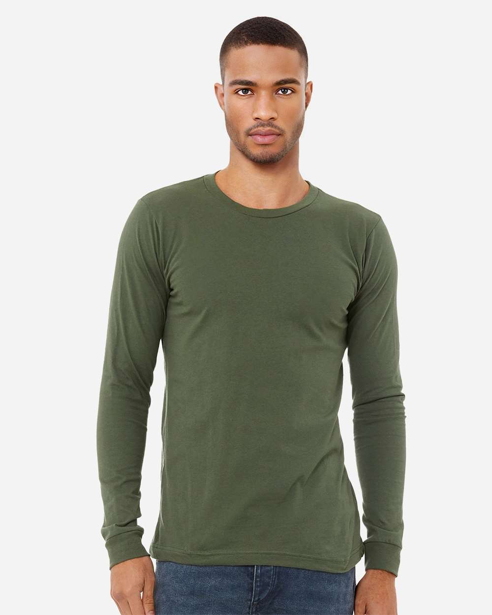 Unisex Jersey Long Sleeve Tee - OnModelFront - B05606912 - Military Green