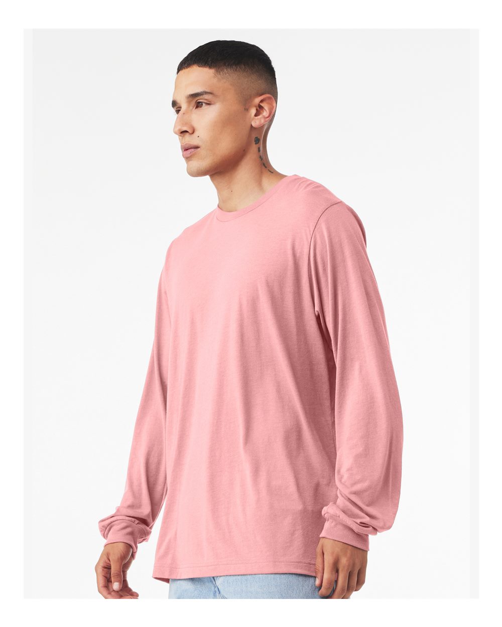 Unisex Jersey Long Sleeve Tee - OnModelSide - B05606352 - Pink