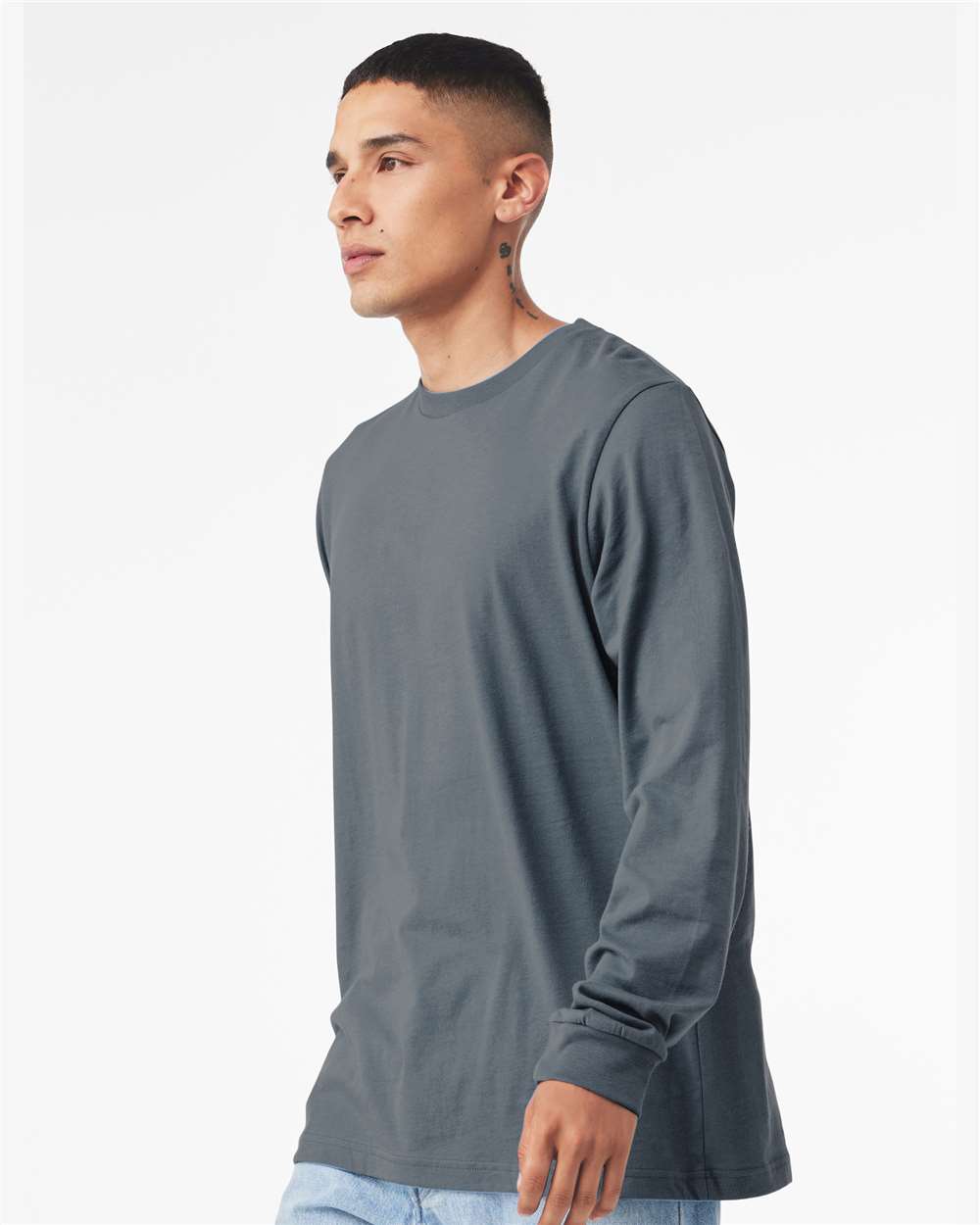 Unisex Jersey Long Sleeve Tee - OnModelSide - B05606432 - Steel Blue