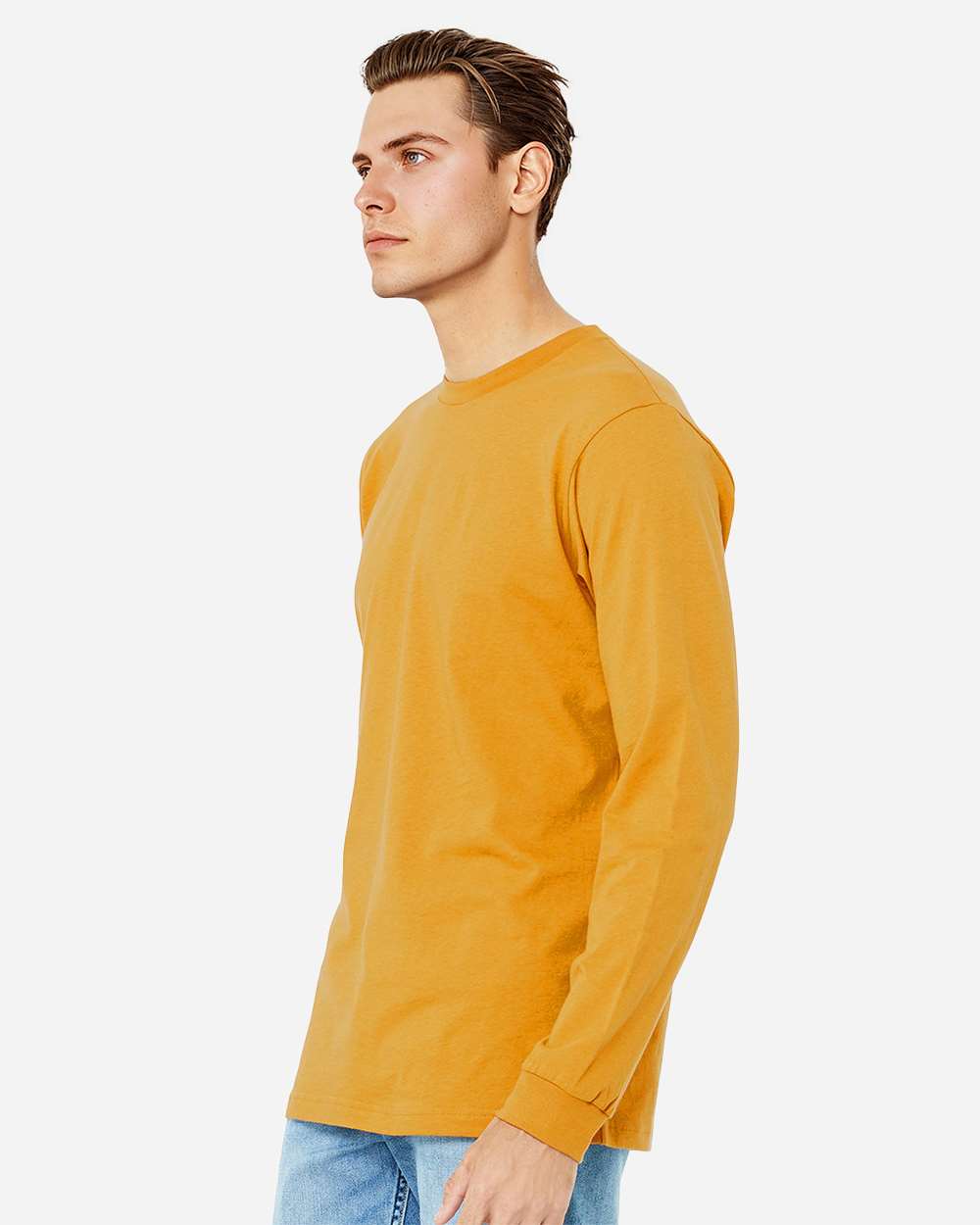 Unisex Jersey Long Sleeve Tee - OnModelSide - B05606462 - Mustard