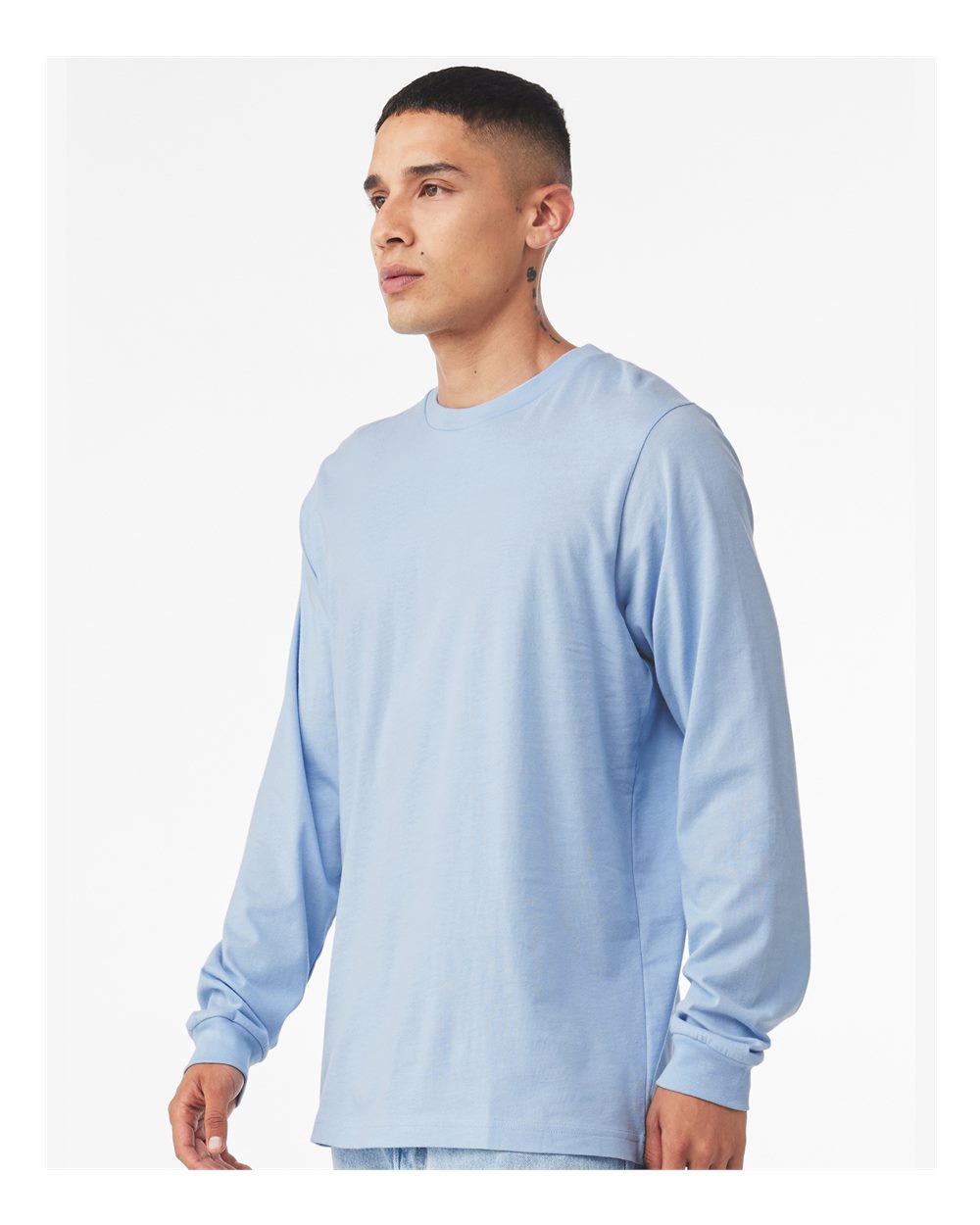 Unisex Jersey Long Sleeve Tee - OnModelSide - B05606582 - Baby Blue