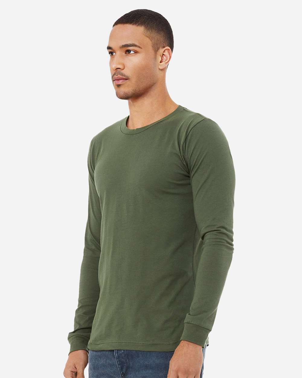 Unisex Jersey Long Sleeve Tee - OnModelSide - B05606912 - Military Green